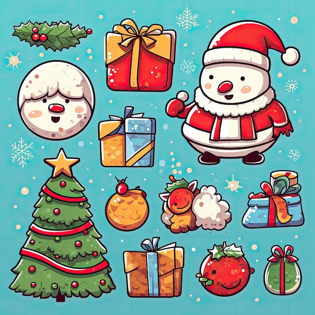 Clip art navideño colorido y lindo en vector 4K