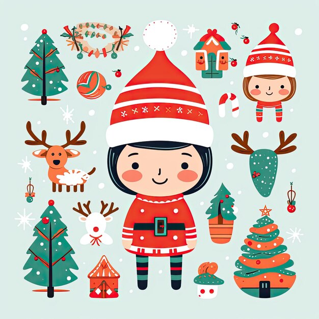 Clip art navideño colorido y lindo en vector 4K