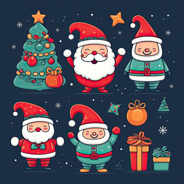 Clip art navideño colorido y lindo en vector 4K