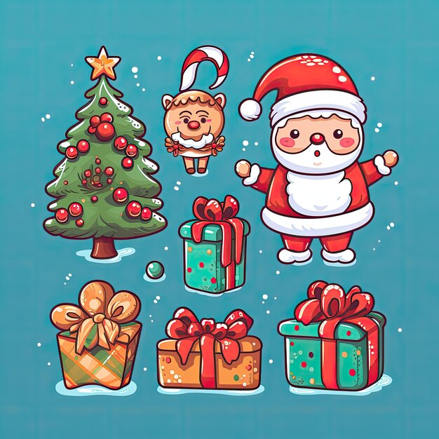 Clip art navideño colorido y lindo en vector 4K