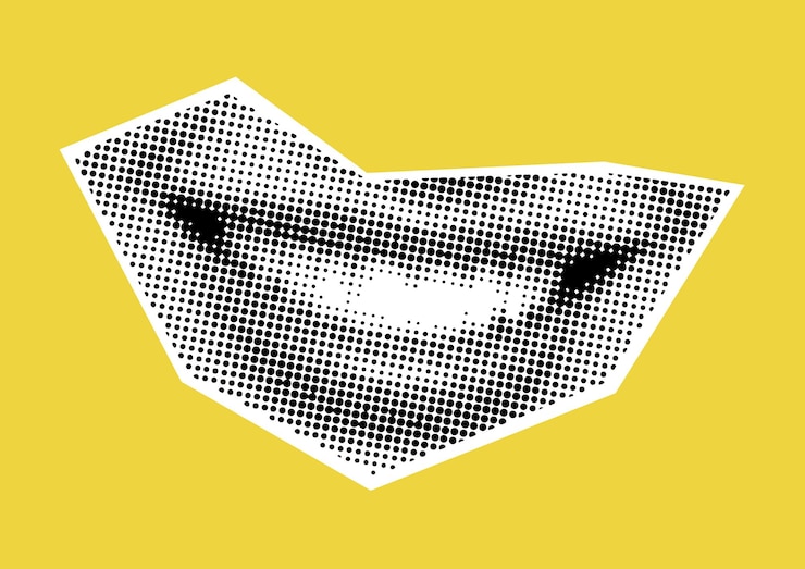 Foto clip art set boca e lábios sorriso pontos de língua punk y2k elementos de colagem preto e branco em fundo colorido retro