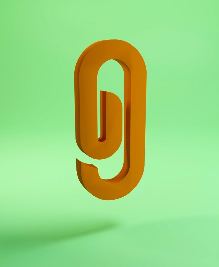 Foto clip de papel naranja sobre un fondo verde, ilustración 3d.