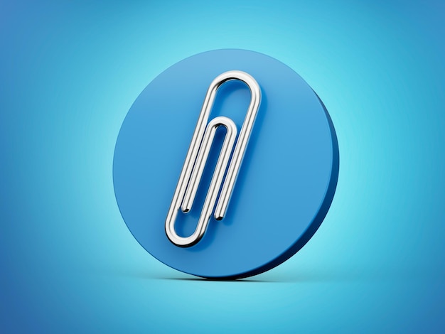 Foto clip de papel símbolo de metal 3d en el icono de ilustración 3d del círculo azul