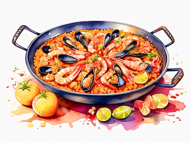 Foto clipart de acuarela de paella aislado sobre un fondo blanco