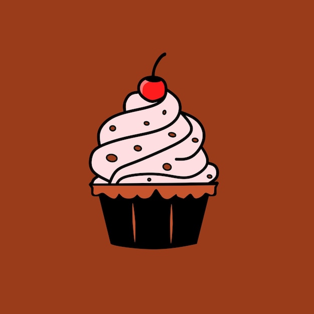 Clipart animado de vetor de bolo de creme rosa em fundo de chocolate