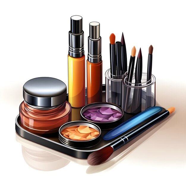 Clipart-Bild für Make-up-Künstler mit verschiedenen Make-up-Produkten auf weißem Hintergrund