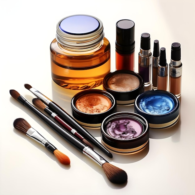 Clipart-Bild für Make-up-Künstler mit verschiedenen Make-up-Produkten auf weißem Hintergrund