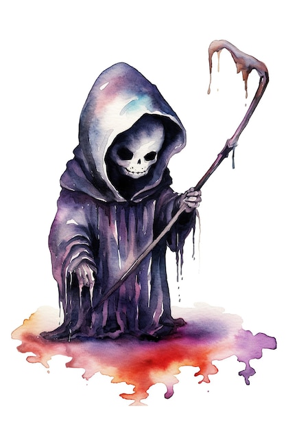 Clipart de aquarela de morte fofo isolado em fundo branco com tecnologia Generative AI