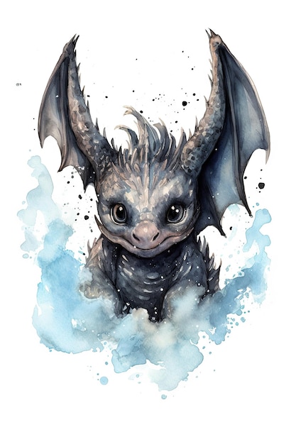 Clipart de aquarela escura bahamut bonito isolado no fundo branco com tecnologia Generative AI