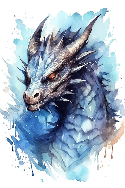 Clipart de aquarela escura bahamut bonito isolado no fundo branco com tecnologia Generative AI