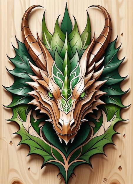 Foto clipart de arte 2d do dragão de madeira verde