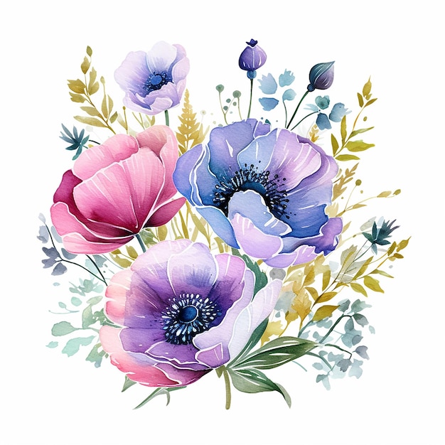 clipart de flores silvestres de pintura em aquarela