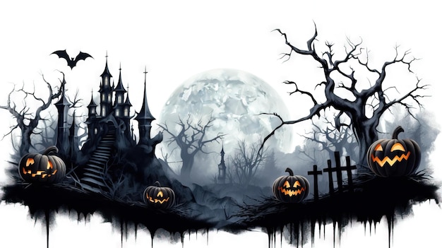 Clipart de fronteira de Halloween assustador Ai gerou ilustração de Halloween de alta resolução em fundo branco