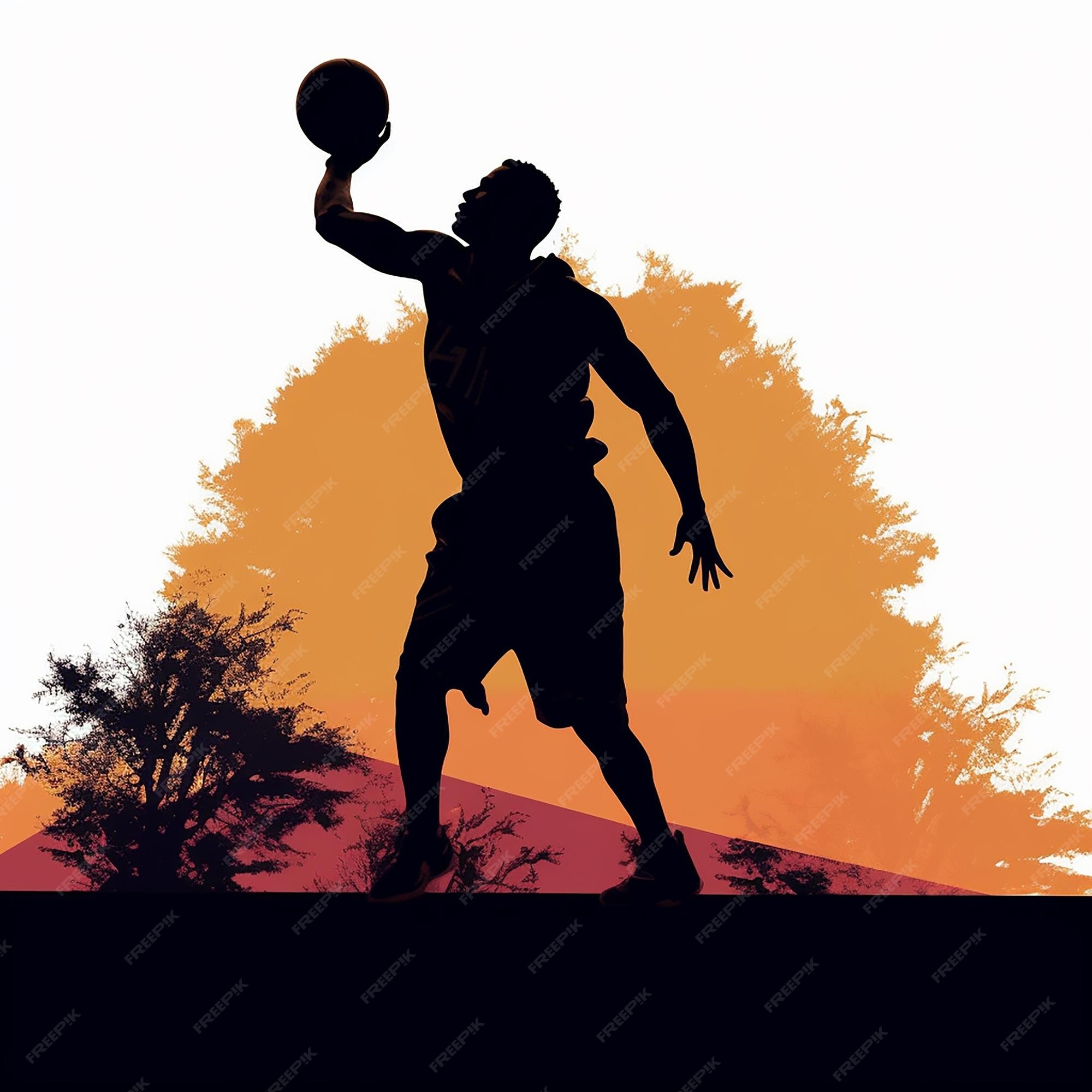 Silhueta De Jogador De Basquete Com Bola Em Branco Imagem de Stock - Imagem de jogo, pessoa: 222978953