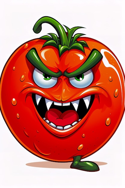 Clipart de personagem de tomate zangado em fundo branco