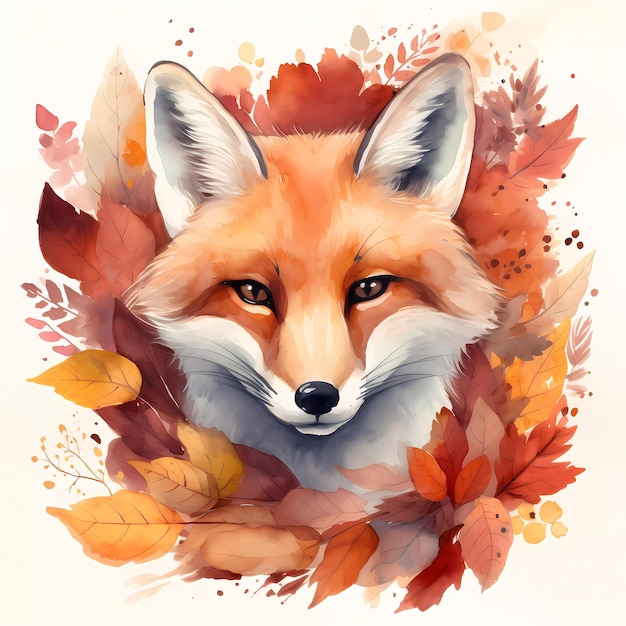 Clipart de pintura em aquarela de um retrato de raposa