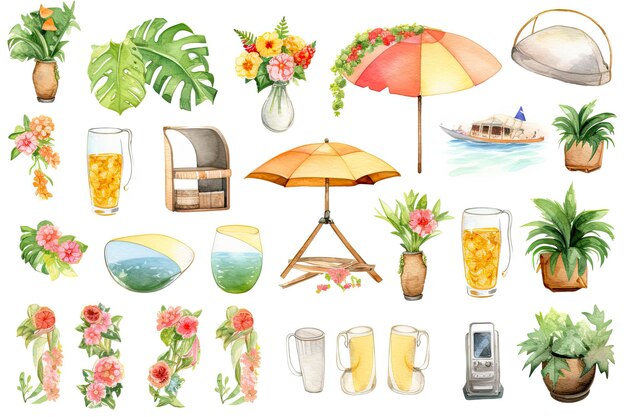 Foto clipart des sommers im sprite-blatt im aquarell-stil