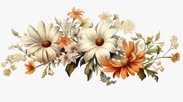 clipart flor vintage em fundo branco espaçadoGenerative AI