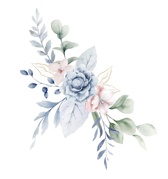 Clipart floral azul poeirento Boho azul marinho bouquet aquarela Arranjo para convites de casamento