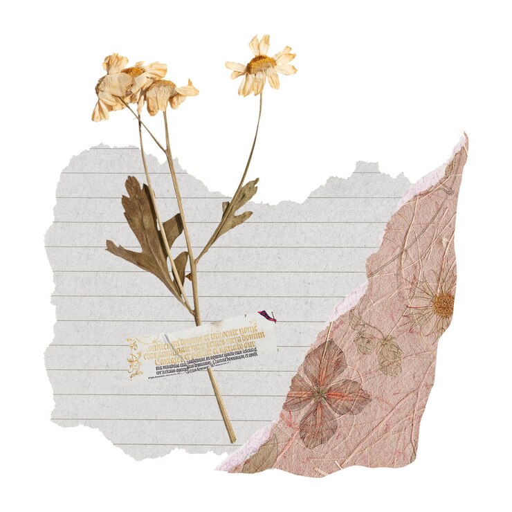 Foto clipart de flores png de margarita seca collaje de libros de recortes de otoño artesanía de papel sobre un fondo transparente