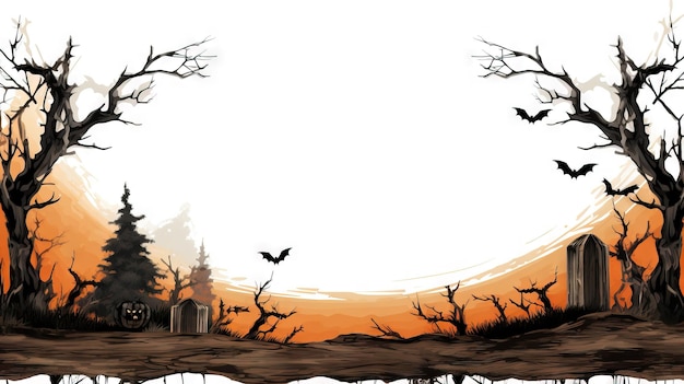 El clipart de la frontera de Halloween espeluznante Ai generó una ilustración de Halloween de alta resolución sobre un fondo blanco