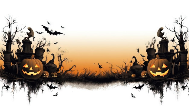 El clipart de la frontera de Halloween espeluznante Ai generó una ilustración de Halloween de alta resolución sobre un fondo blanco