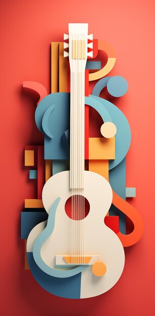 clipart de guitarra geométrica abstracta en 3d en el estilo de composición de ensueño minimalista