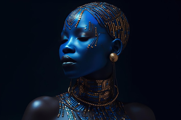 Clipart que muestra a una impresionante mujer africana con un arte corporal futurista que combina belleza y diseño de moda