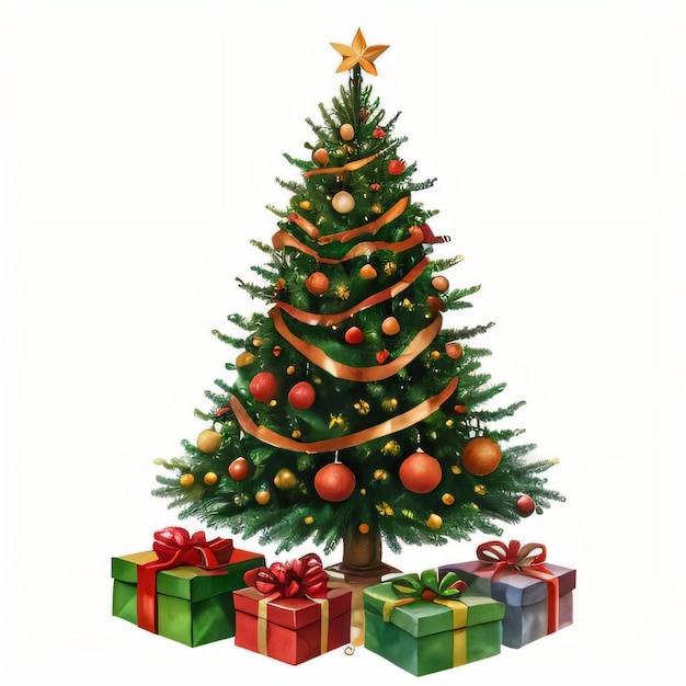 Clipart de regalos y árbol de Navidad en acuarela