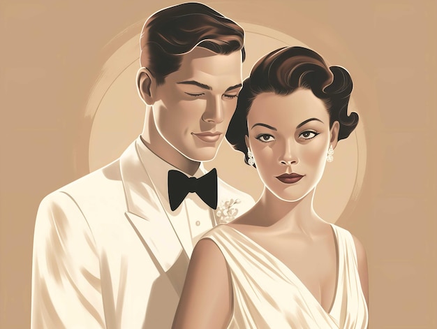 Clipart de retrato clásico de novia y novio