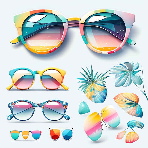 Clipart-Set mit stilvollen, auffälligen Sommer-Strandsonnenbrillen