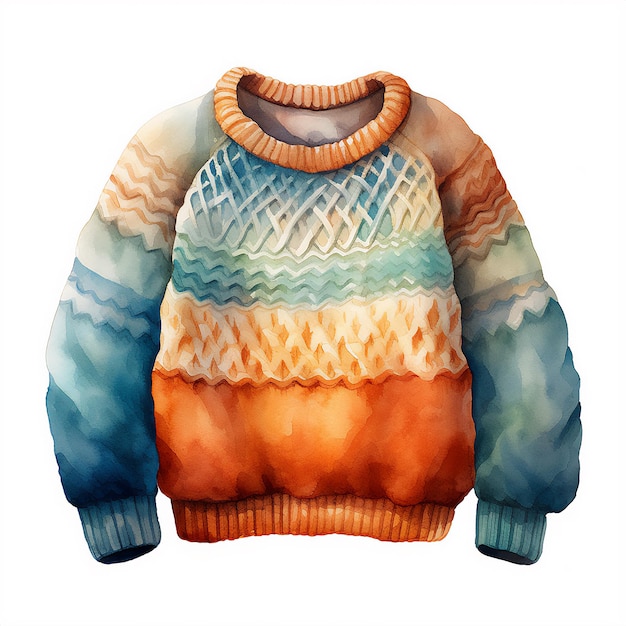 Foto clipart de suéter colorido acuarela en fondo blanco