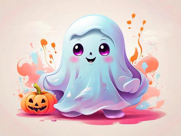 Clipart, um fantasma bonito, artigos essenciais de Halloween, desenho de camiseta.