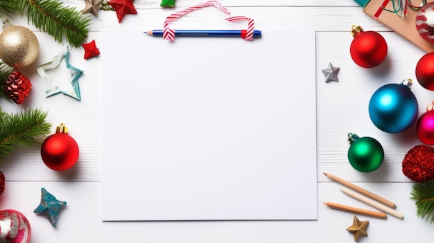 Foto clipboard de natal realista com decoração em fundo de madeira