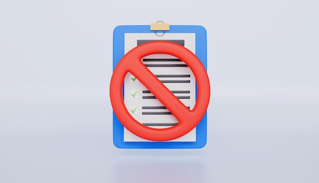 Clipboard con notas de papel con prohibido rechazar elección equivocada cancelar error detener lista de comprobación denegada