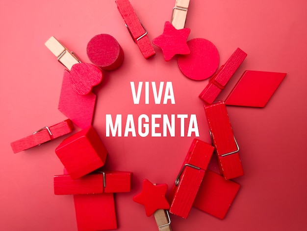 Foto clips de madera de colores con la palabra viva magenta