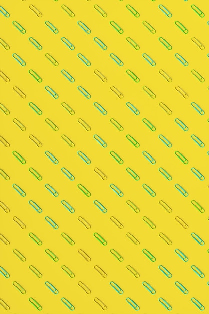 Clips de papel de arte pop sobre un fondo amarillo. Ilustración de renderizado 3D.