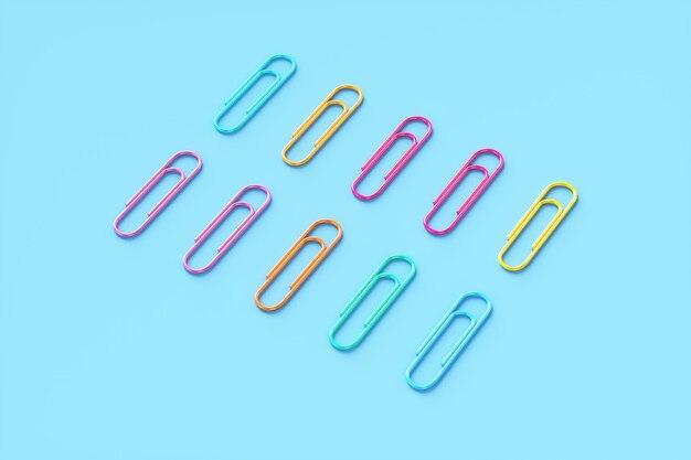 Clips de papel de arte pop sobre un fondo azul. Ilustración de renderizado 3D.