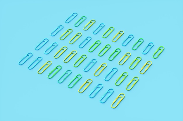 Foto clips de papel de arte pop sobre un fondo azul. ilustración de renderizado 3d.