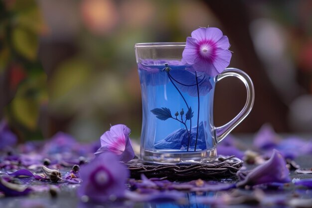 Foto clitoria ternatea kräutertee lila blaue blüte und trinken minuman bunga telang