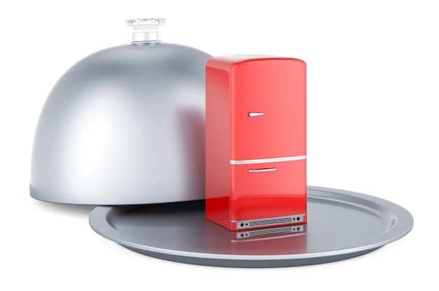 Cloche de restaurante com renderização 3D de geladeira retrô