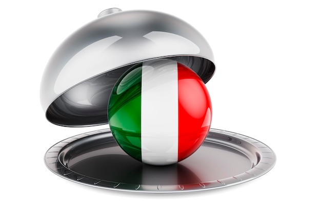 Cloche de restaurante com renderização em 3D de bandeira italiana