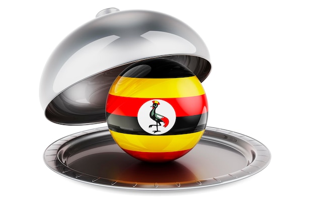 Foto cloche de um restaurante com a bandeira de uganda em 3d isolada em fundo branco