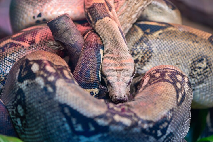 Foto un close de una boa constrictor durmiendo