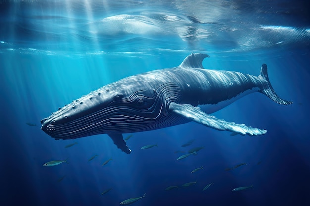 Close da baleia jubarte nadando nas águas do oceano