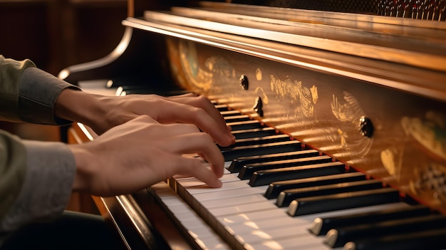 Close da mão tocando piano