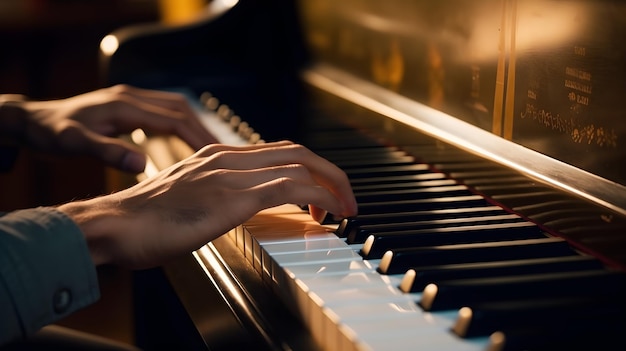 Close da mão tocando piano
