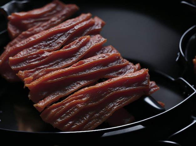 Close de fatias de bacon perfeitamente preparadas proporcionando um sabor incomparável para verdadeiros gourmets Gerado por IA