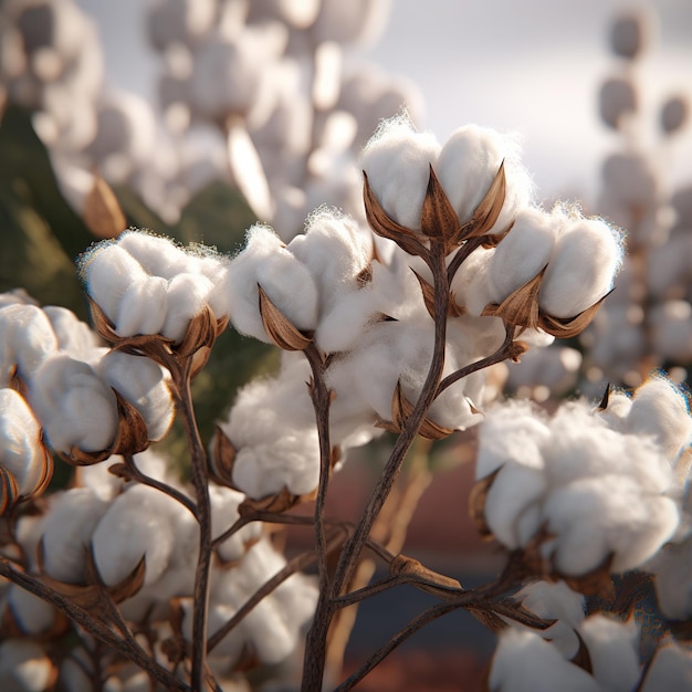 Foto close de flores fofas de algodão