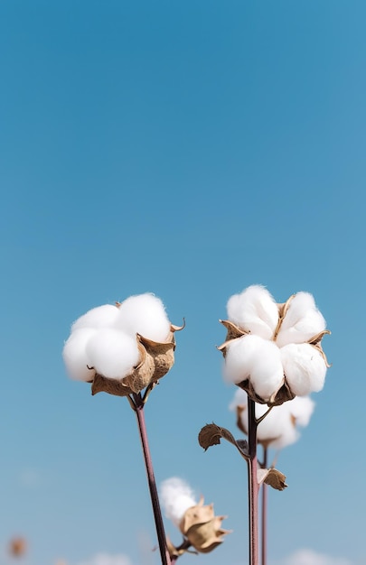 Foto close de flores fofas de algodão